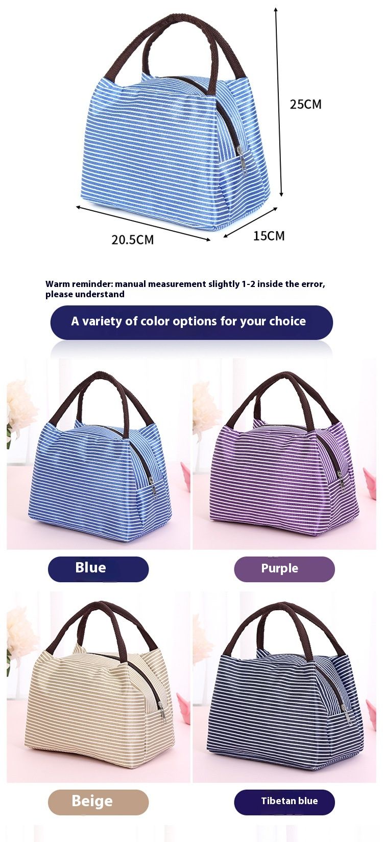 Módní a minimalistická pruhovaná taška Bento, izolovaná taška z oxfordské tkaniny, vodotěsná velká pikniková taška, pruhovaná taška na oběd_voghion.com
