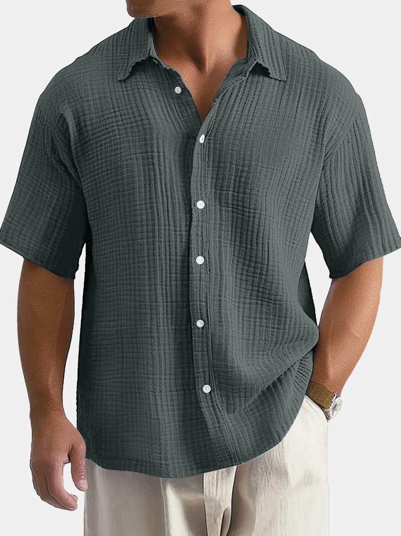 Abbigliamento maschile Camicia casual a maniche corte in cotone con risvolto a maniche lunghe da uomo Abbigliamento maschile_voghion.com