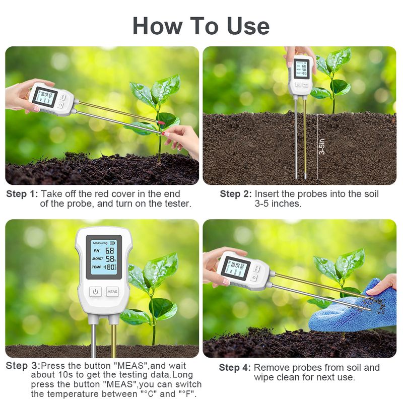 KKMOON 3in1 Boden-PH-Tester LCD-Bildschirm Bodenthermometer PH Temperatur Feuchtigkeitsmessgerät Blumenpflanze Topfpflanzen Bodentester_voghion.com