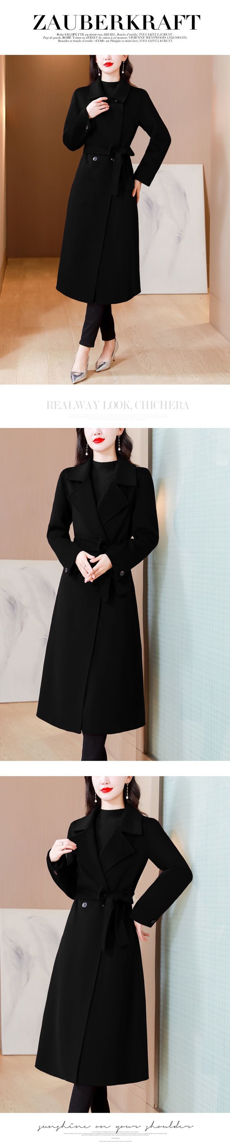 Langer Wollmantel für Damen – Übergroßer Trenchcoat mit Gürtel in der Taille, knielanger Wintermantel im Vintage-Stil_voghion.com