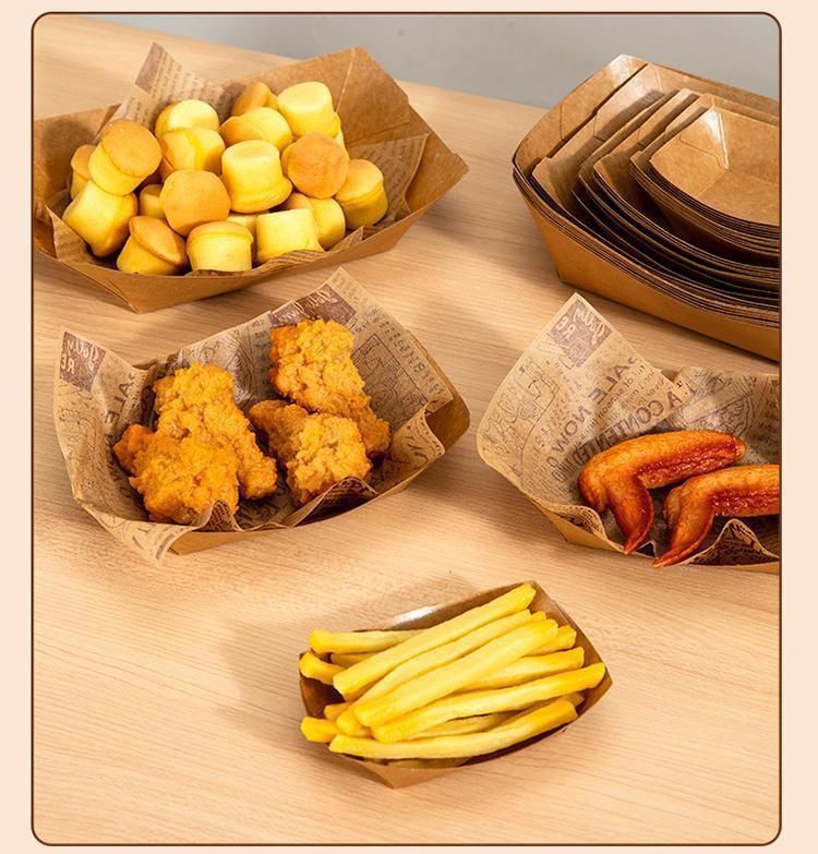 Arroz con pollo frito sin doblar Kraft Open Boat, chips de flores, caja de refrigerio, bandeja de papel, bandeja para barbacoa_voghion.com