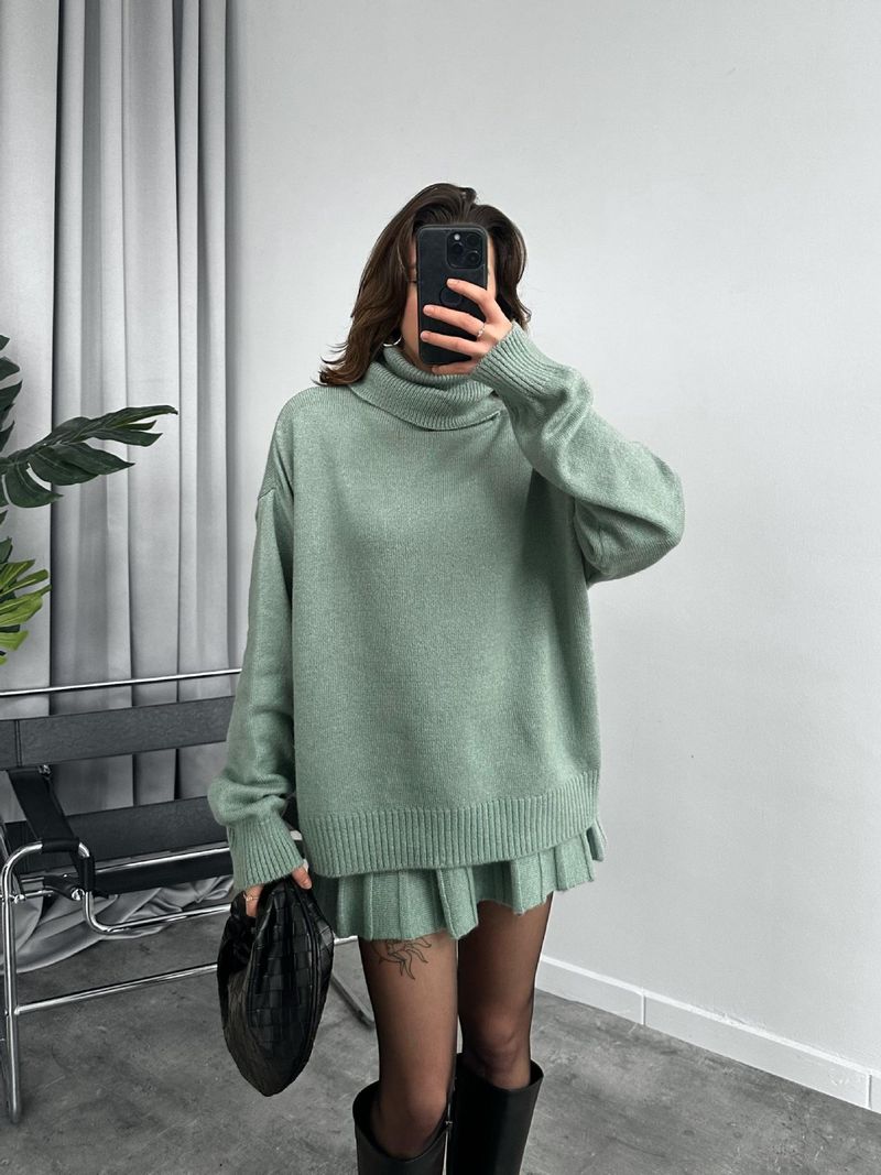 Damenbekleidung Herbst Einfarbig Rundhals Lose Top Einfach Vielseitig Rock Anzug_voghion.com