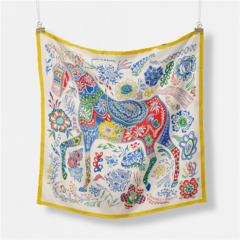 Ethnic style headscarf temperament simulation silk spring matching shirt print small square scarf for women_voghion.com
