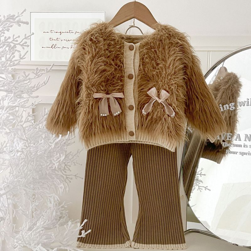 Ensemble cardigan et pantalon en tricot pour fille – Pull duveteux style coréen + jogging doux (tenue 2 pièces, 5 tailles, 3 couleurs)_voghion.com