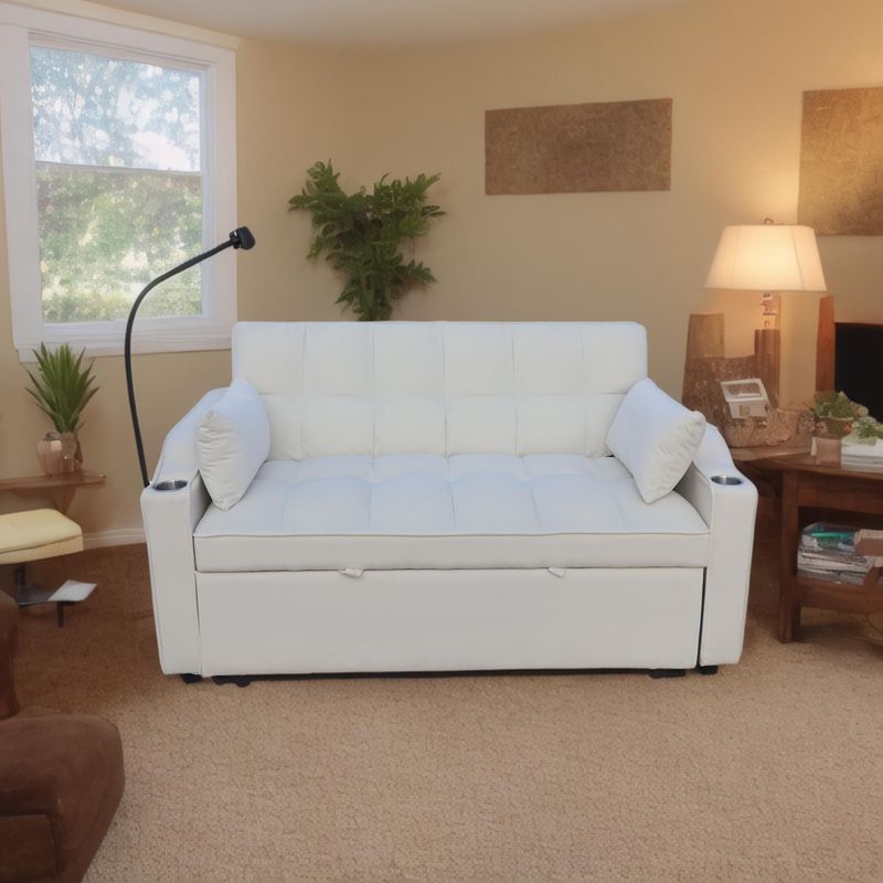Modern Velvet Loveseat Futon Sofa Couch W/Pullout Bed,Small Love Seat Lounge Sofa With Adjustable Reclining Backrest,Toss Pillows, Pockets,Furniture For Living Room,3 In 1 Convertible Sleeper Sofa Bed_voghion.com
