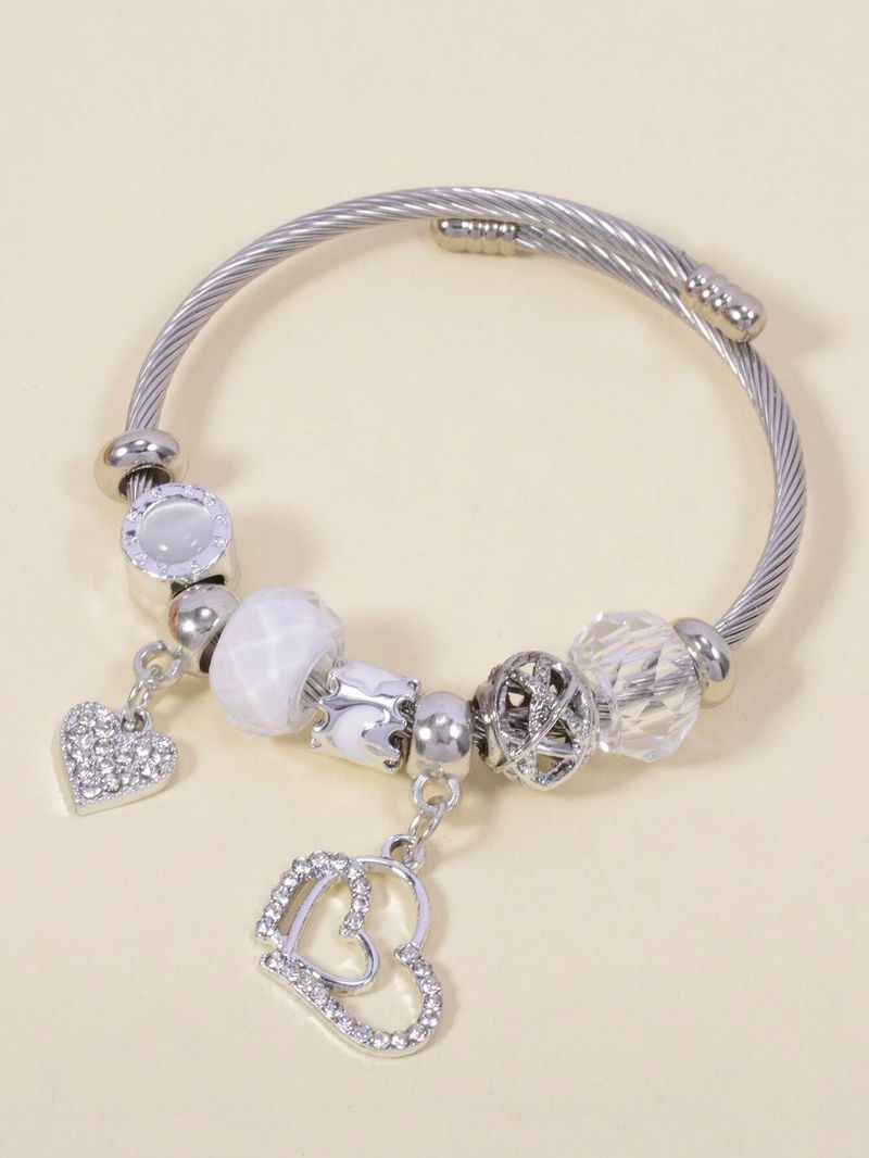 Family Stainless Steel Cat Eye Crystal Crown Love Pendant Element Couple Style Bracelet_voghion.com