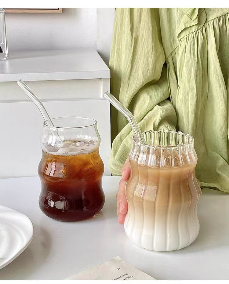 Chubby Dudu Kaffeeglastasse mit Strohhalm im Ins-Stil, für den Haushalt, für Mädchen, hoch aussehend, kaltes Wasser, Milch, Teetasse_voghion.com