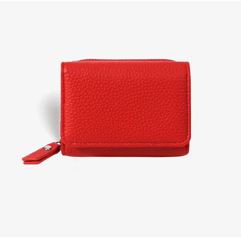 Tarjetero de PU para mujer, pequeño, de gran capacidad, con diseño de lichi, sencillo_voghion.com