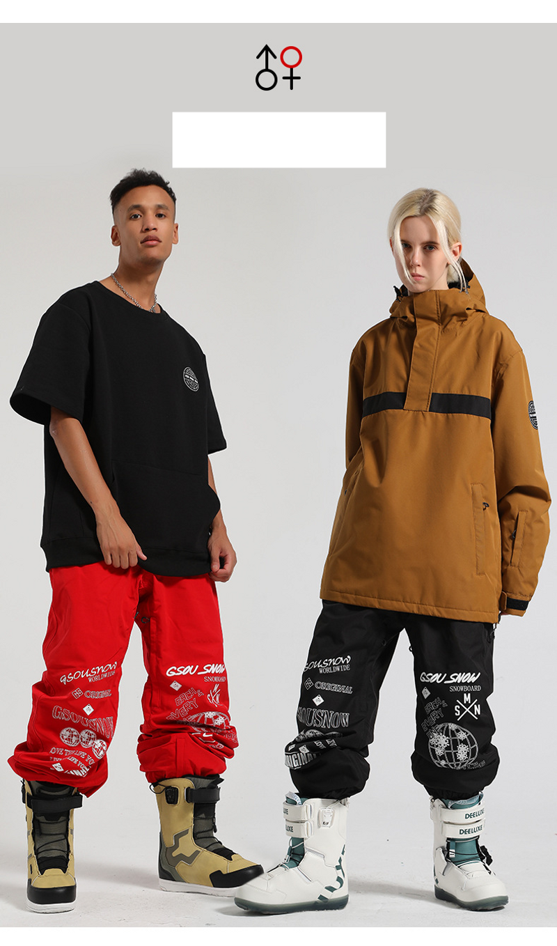 New ski men's single windproof waterproof breathable cargo double board loose large size wear-resistant snow pants_voghion.com