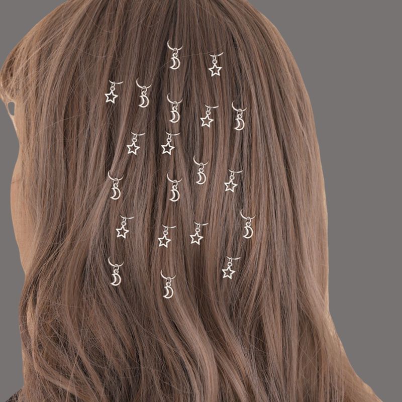 Stern-Mond-Anhänger Dreadlock-Haarschmuck, Metallhohlraum, galvanisierter Stern, offenes Zopf-Accessoire_voghion.com