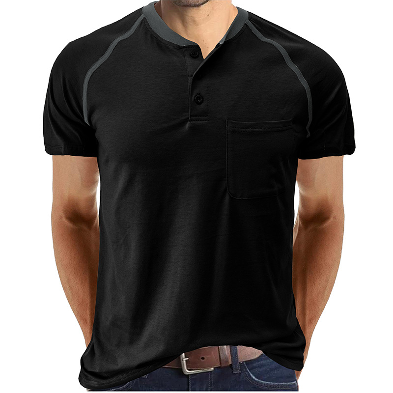 2023 Sommer Henry Shirt Farbblock Kurzarm Herren T-Shirt_voghion.com