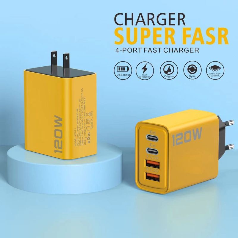 120 W-os töltő USB kettős C típusú többportos PD gyorstöltő fej, megfelel az amerikai és európai szabványoknak_voghion.com