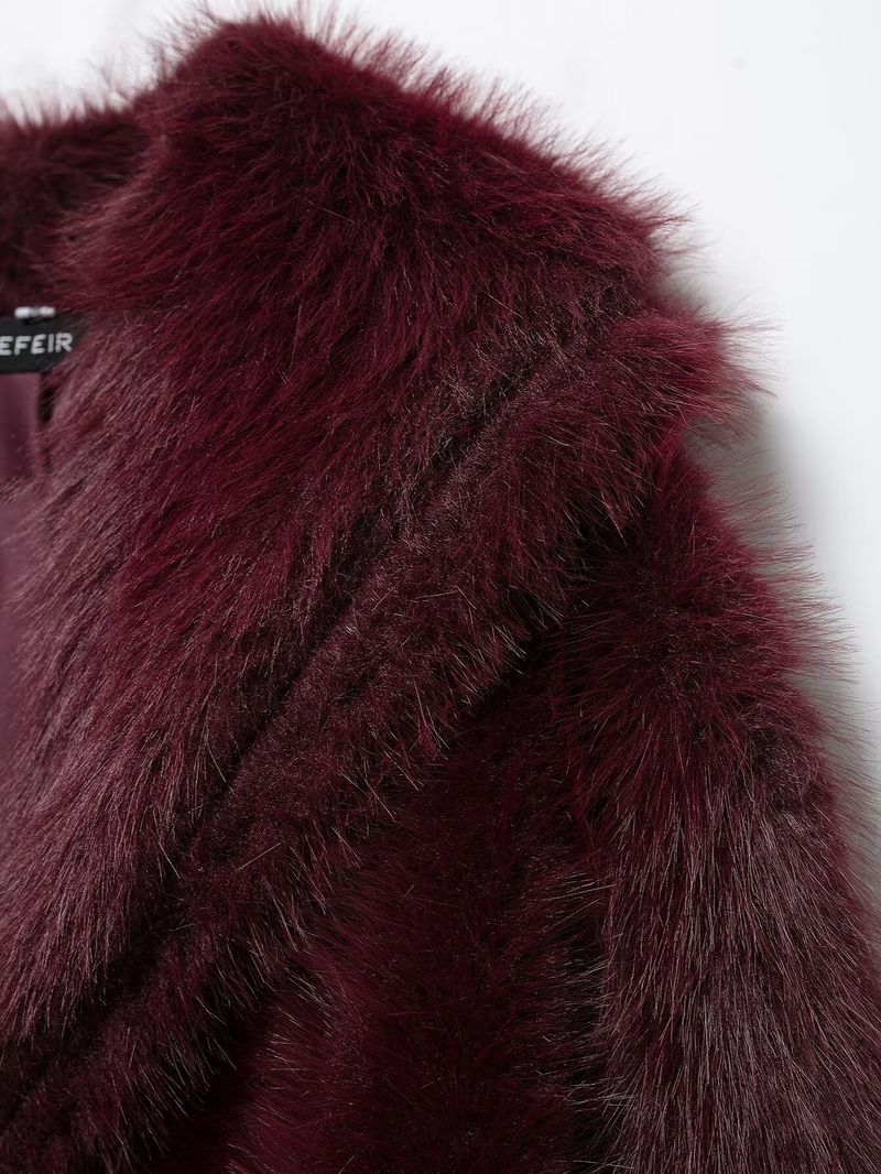 Damenmantel mit Kunstpelzkragen – Elegante Herbst-Winter-Jacke mit Revers, Luxuriöse Oberbekleidung in reinen Farben (Burgunderrot, Braun, Marineblau)_voghion.com