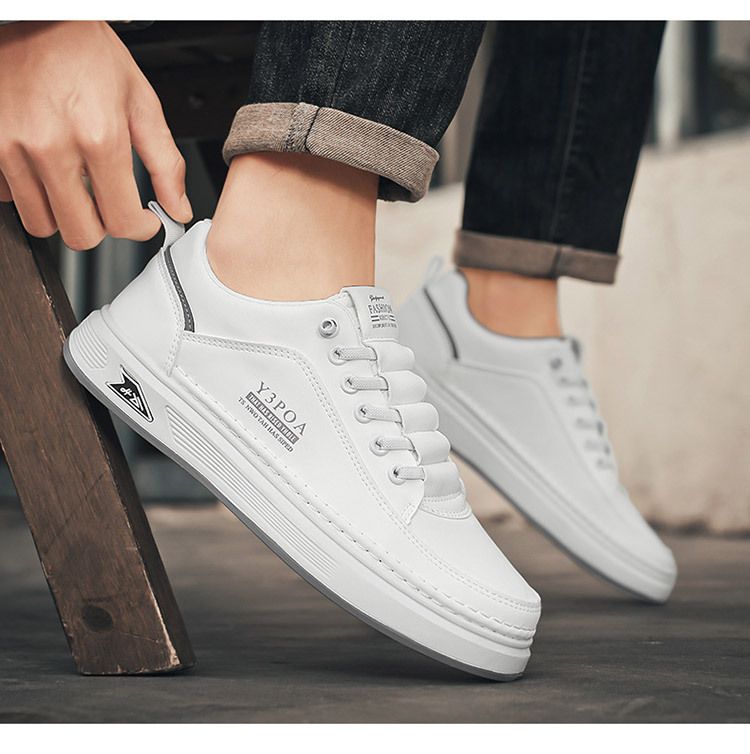 Frühling Neue atmungsaktive weiße Lederschuhe für Herren Trendy Vielseitige Outdoor-Casual-Sneakers mit dicken Sohlen für Herren_voghion.com