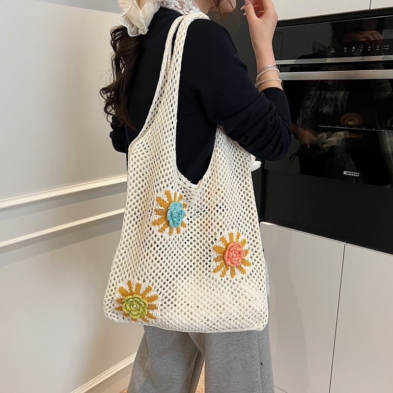 Borsa da viaggio intrecciata a mano con tracolla floreale, grande capacità, da donna_voghion.com