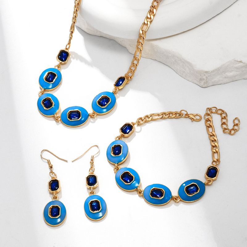 Ensemble de bijoux tendance en métal polygonal texturé pour femme, boucles d'oreilles, collier et bracelet_voghion.com