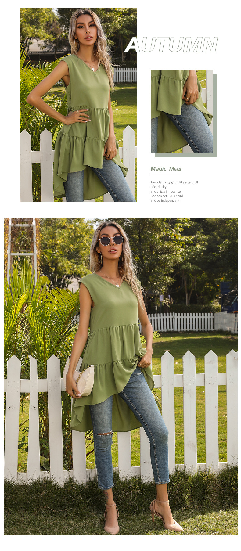 Summer Solid Tank Top Skirt Ruffle Edge Irregular Fit Dress_voghion.com