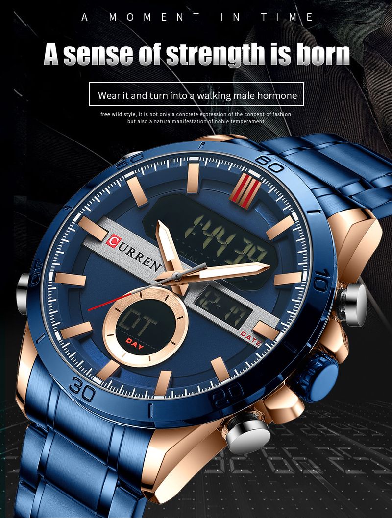 Men's Digital Analog Sports Watch With Waterproof Functionality, Round Dial, Quartz Movement, Alloy Strap For Business And Casual Wear_voghion.com