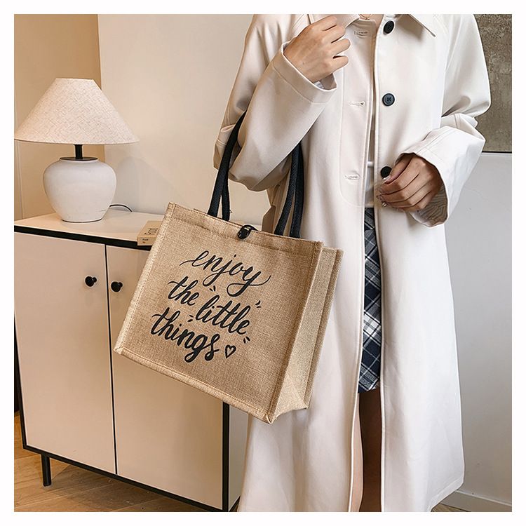 Beach Bag Thickened Large Capacity Linen Underarm Bag Shopping Bag Commuter Tote Bag Premium Casual Hand Bill Shoulder Bag Minimalism_voghion.com