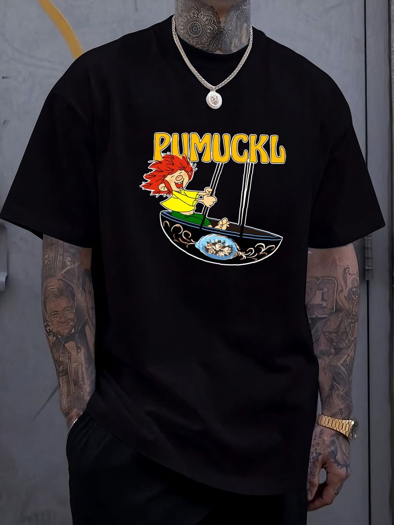 Camiseta NWT Pumuckl Swing con personaje ficticio divertido, suave, de verano, estilo urbano, elegante, para uso diario, cómoda, transpirable, a la moda, informal_voghion.com