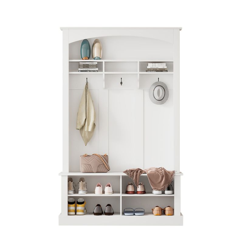 Garderoben-Set Mit Bank Und Schuhablage, 3 Haken, Stauraum, H190xB120xT40 Cm, Weiß_voghion.com