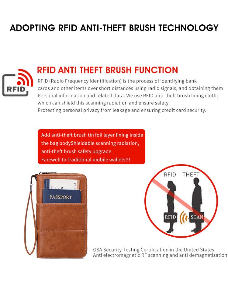 RFID Blocking Passport Wallet With Zipper - Multi-functional Travel Organizer For Credit Cards, IDs, Tickets - Lightweight & Durable PU Leather_voghion.com