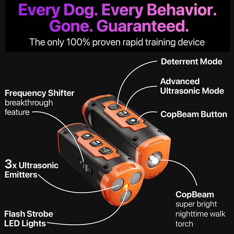 Répulsif ultrasonique pour chien, dispositif de dressage pour chien, rechargeable, anti-aboiements, avec lampe torche LED_voghion.com