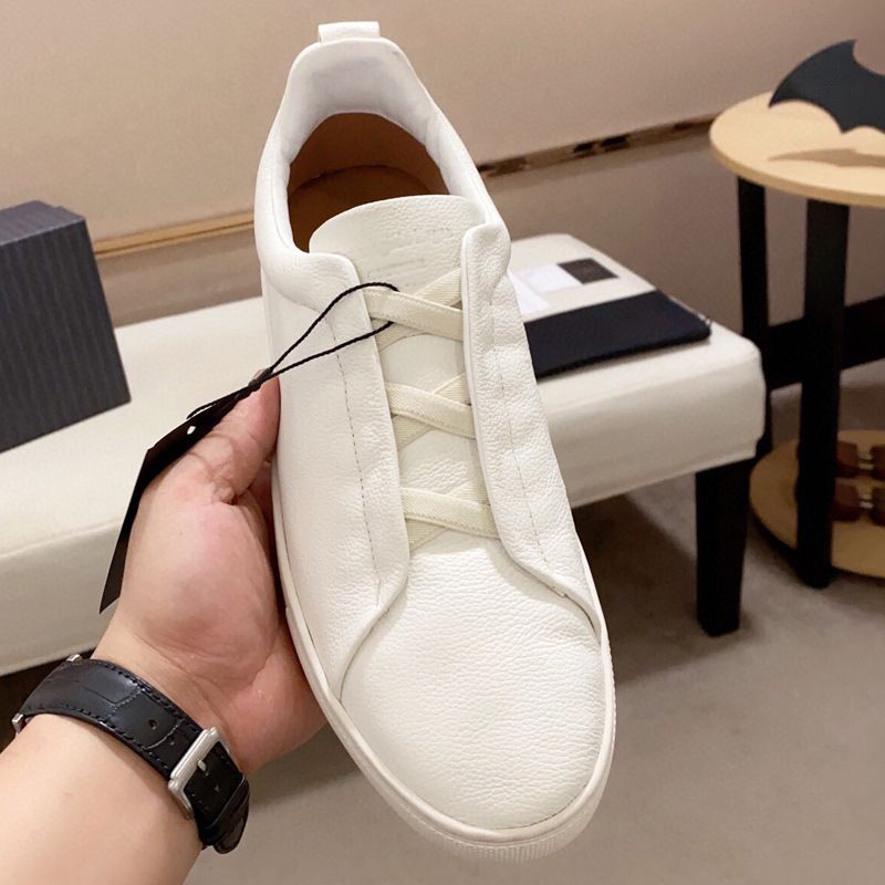 Z Brand Cross Elastic Band Sneakers White Men's Genuine Leather Lazy Slip-On Casual Shoes_voghion.com