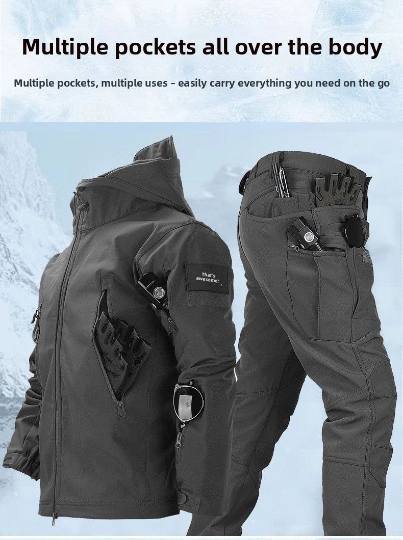 Chaqueta de invierno para hombre Shark Skin Soft Shell con forro polar, cálida, impermeable, cortavientos, para montañismo, esquí y ciclismo._voghion.com