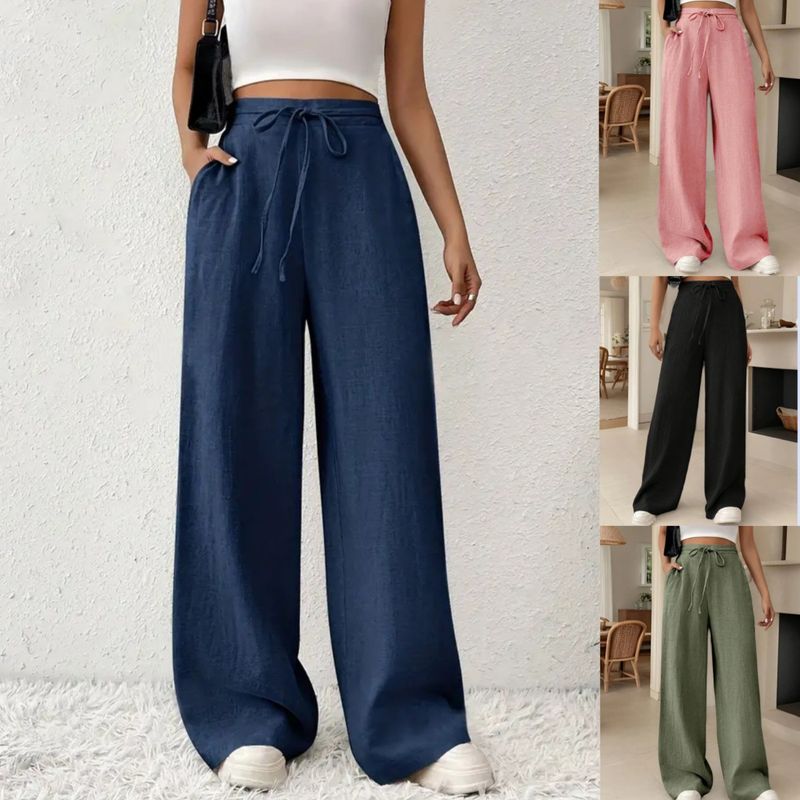 High Waist Flowy Wide Leg Pants For Women - Soft Tencel Blend With Adjustable Drawstring, Comfortable & Stylish Casual Trousers_voghion.com