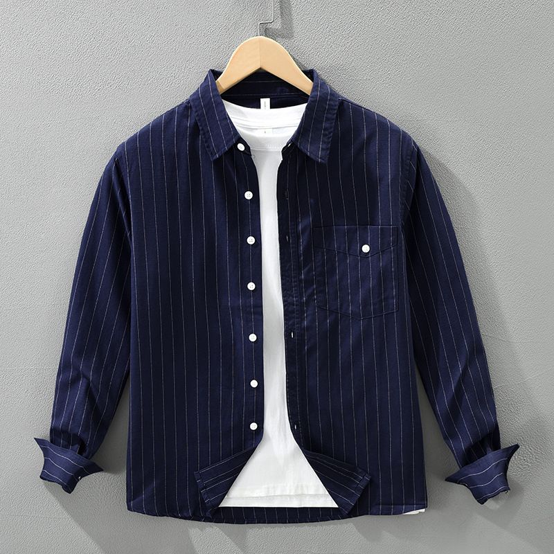 New Striped Long Sleeved Shirt For Men, Fashionable And Versatile, Artistic And Casual Loose Top_voghion.com