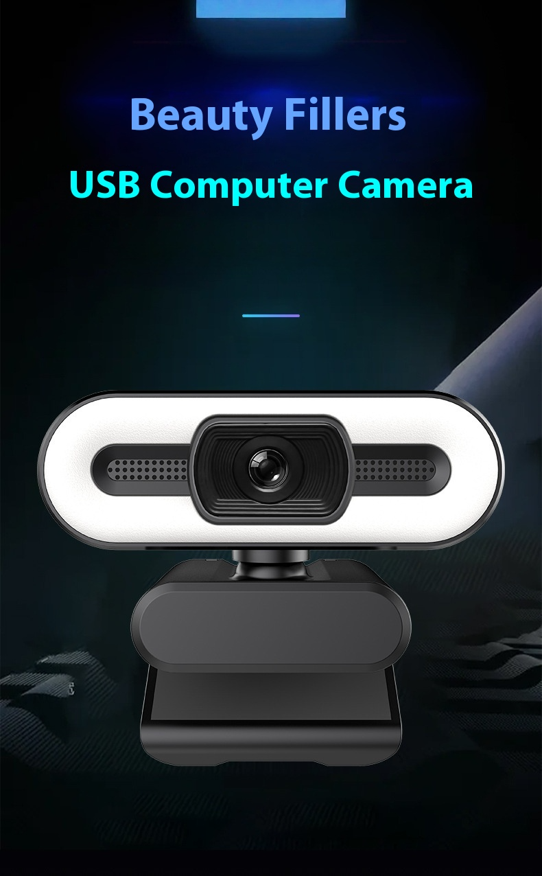 Telecamera ad alta definizione con luce di riempimento ad anello, telecamera 4K, tre luci soffuse, plug and play, adatta per lezioni Zoom/live/online_voghion.com