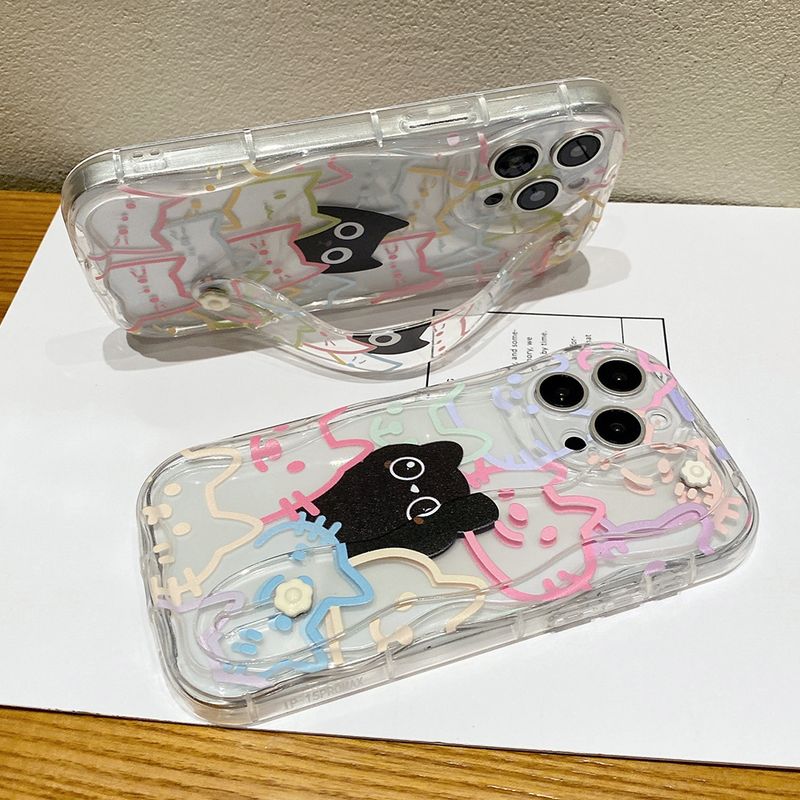 Custodia porta telefono a forma di gatto per iPhone 16, 15, 14, 13, 12, 11 Pro X, Xs Max, XR, 16E, 7, 8 Plus, custodia trasparente in morbido TPU con cinturino da polso._voghion.com