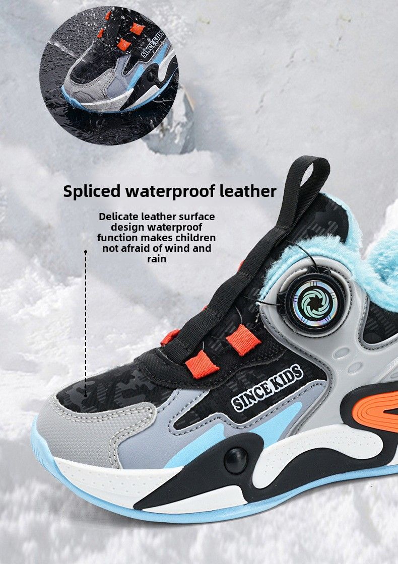 Boys' casual sports shoes Winter leather surface waterproof and velvet warm students Small and medium-sized children's sports shoes_voghion.com