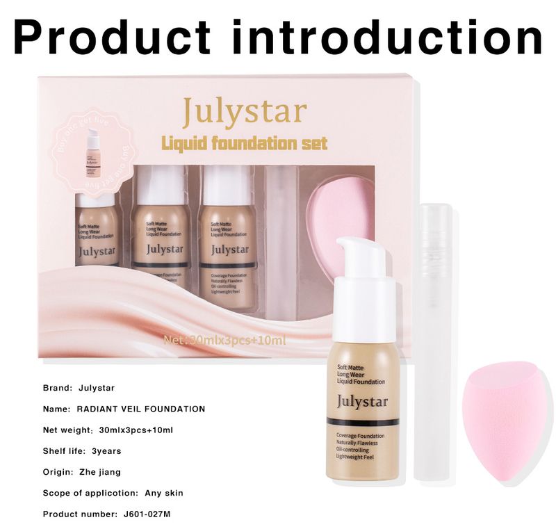 Julystar Longwear Foundation Set – Volle Deckkraft & Feuchtigkeitsspendend – Wischfest & hautähnliches Finish_voghion.com