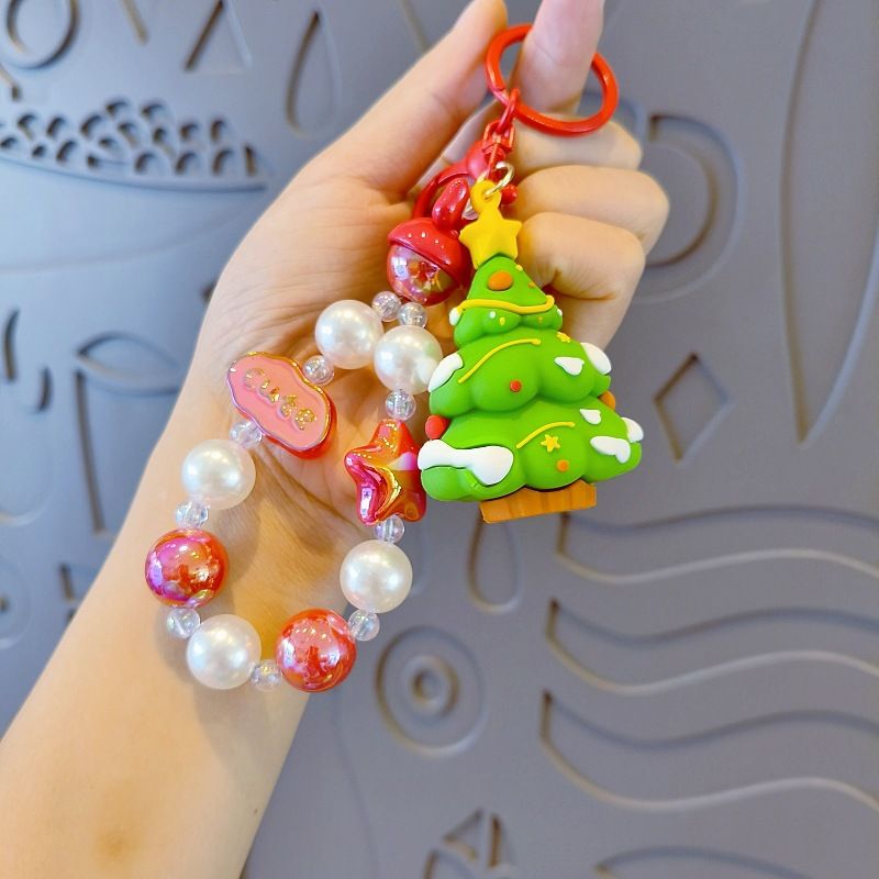 Nuovo portachiavi di Natale con ciondolo a forma di bambola, catena per telefono di Babbo Natale fai da te con ciondolo per borsa con perline fatto a mano_voghion.com