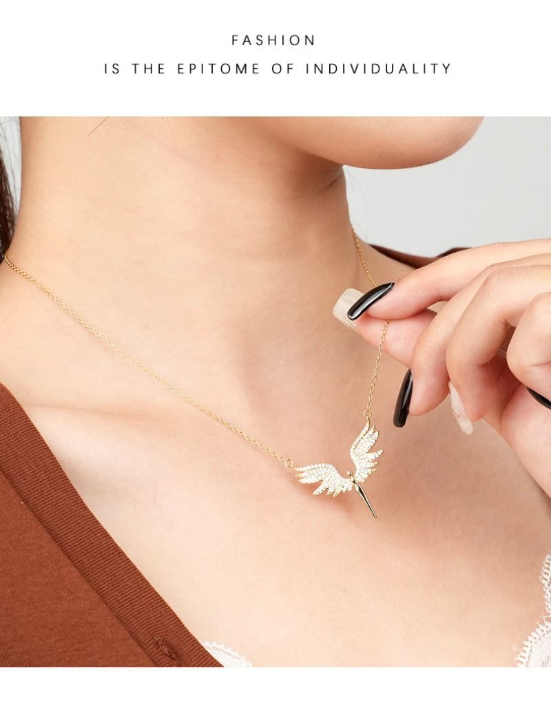 Sterling Sëlwer Liicht Luxus Zirkon Engelflilleken Halskette Nisch Design Schléissebeen Kette_voghion.com