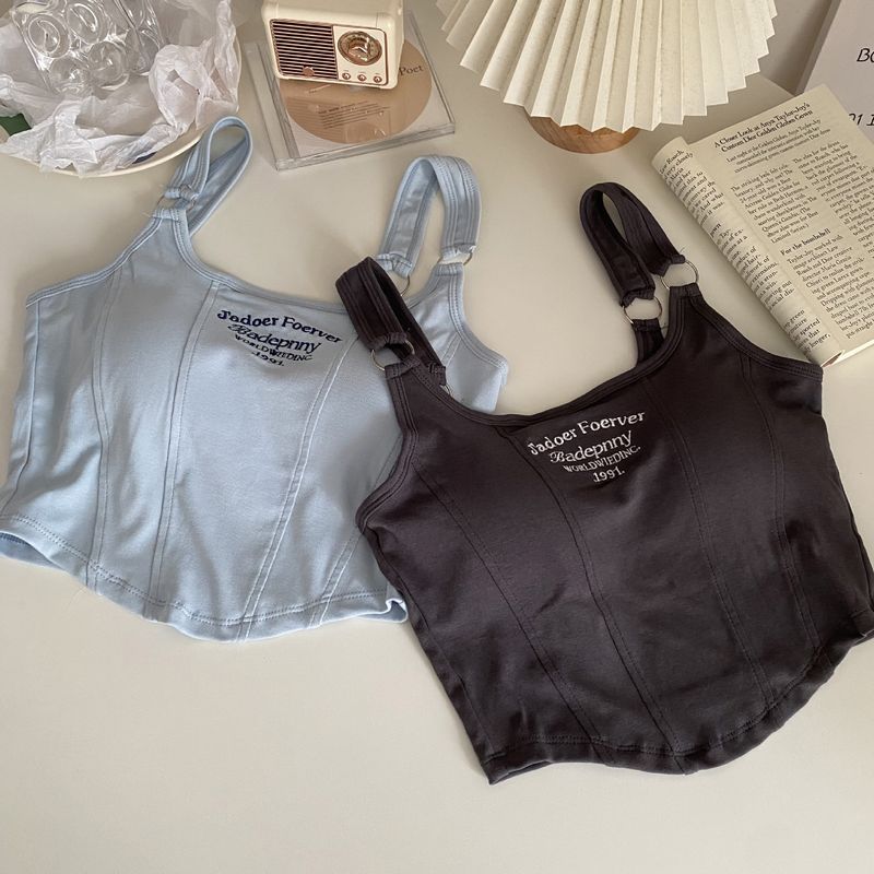 Lingerie féminine d'été, sous-vêtements, Hot Girl Pure Desire Fashion Letter, petite camisole avec coussinet de poitrine, vêtements d'extérieur slim pour filles_voghion.com