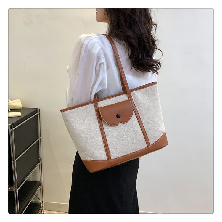 Lässige Canvas-Tragetasche für Damen mit großem Fassungsvermögen und kontrastfarbenem Design für den täglichen Arbeitsweg und Reisen. Schultertasche der Spitzenklasse für den Arbeitsweg_voghion.com
