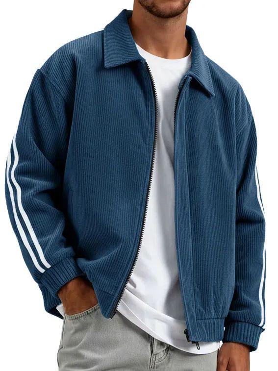 "Men's Corduroy & Polyester Zip-Up Jacket – Ribbed Collar, Relaxed Fit, Windproof Casual Coat (S-4XL, 10 Colors, Business-to-Street Style)"_voghion.com