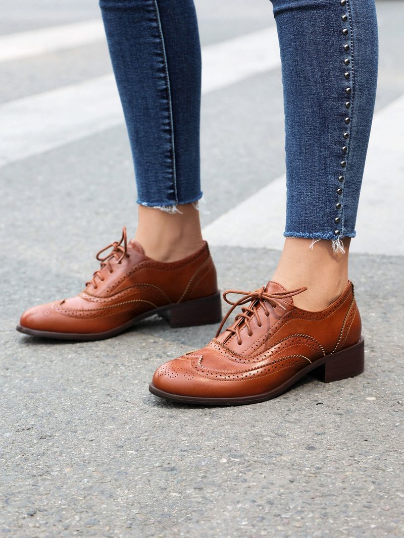 Plus-size lente enkel schoenen vintage Britse kleur contrast Braddock diepe veterschoenen damesschoenen_voghion.com