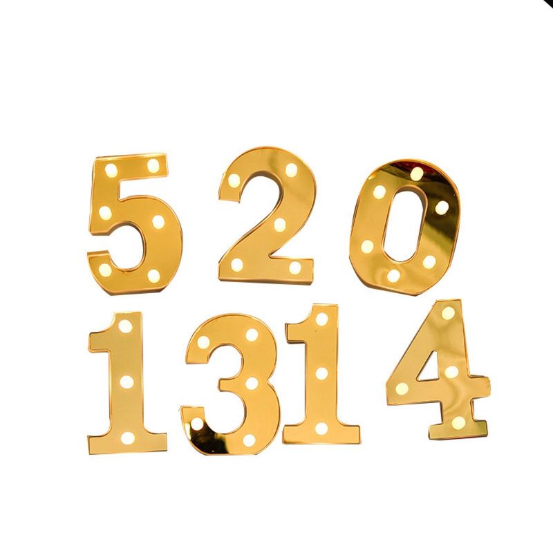 Lettere luminose a LED personalizzate per decorazioni per feste di compleanno - Colori specchio oro, bianco puro, rosso - Dimensioni 16 cm e 22 cm (A-Z, 0-9)_voghion.com