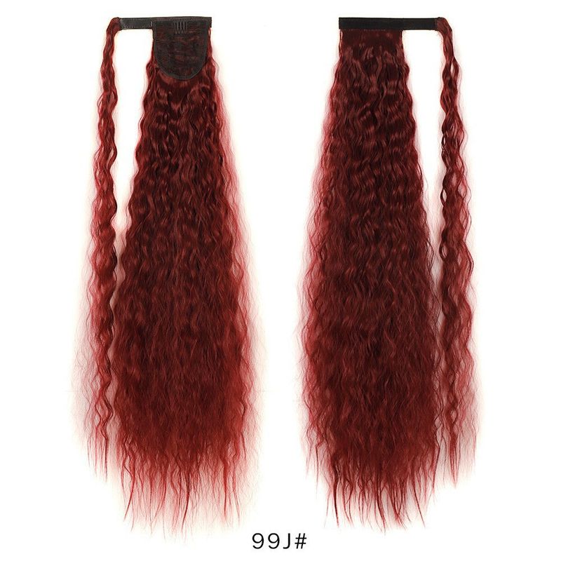 Perruque femme style Velcro perm de maïs moelleux cheveux longs bouclés queue de cheval haute et basse perruque naturelle à haute température en soie ondulée à l'eau_voghion.com