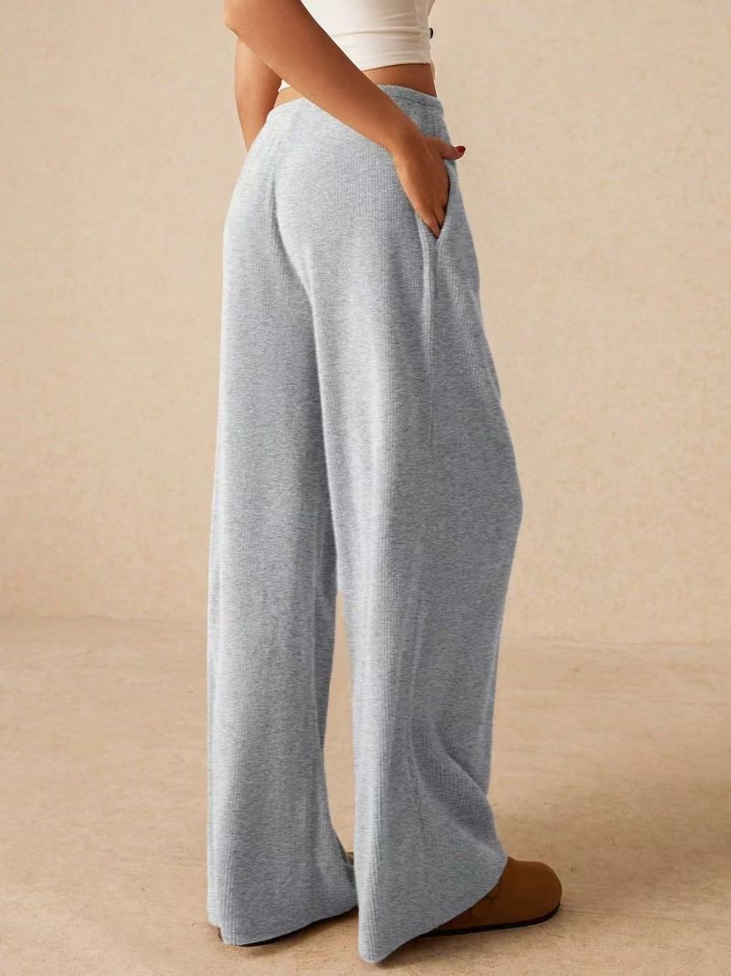 Damenhose mit hoher Taille, schlankmachender, einfarbiger, bodenlanger, weit geschnittener Hose, sonnenbeständig, atmungsaktiv, für viele Anlässe_voghion.com