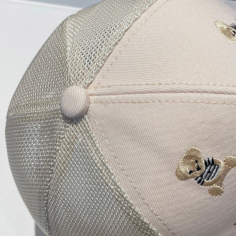 Mit Cartoon-Stickereien versehener Teddybär-Entenschnabel für Kinderausflüge im Frühjahr und Herbst, Sonnenschutz, atmungsaktives Netz mit gebogener Krempe_voghion.com