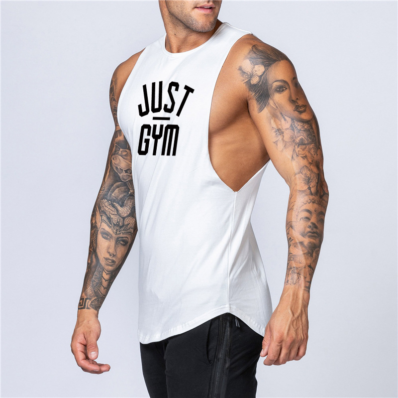 Sommer lose ärmellose weiße Camisole Laufeisen Top Sport Fitness Kleidung Trainingsweste für Männer_voghion.com