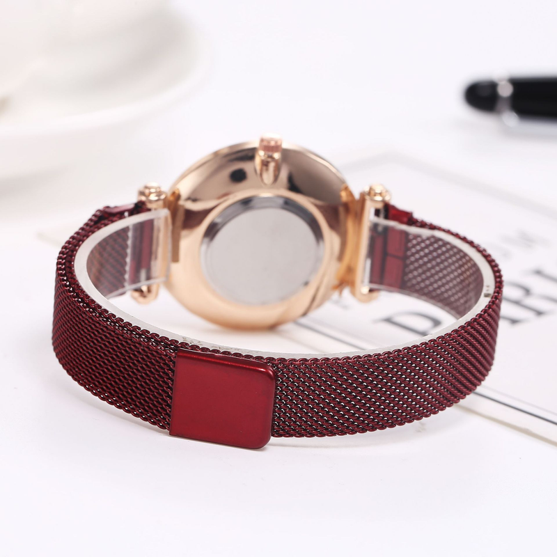 Cost performance full diamond ball quicksand women's mesh quartz ultra-thin Roman digital magnet watch_voghion.com