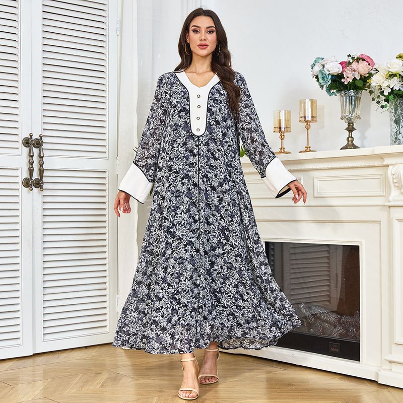 Robe longue musulmane en patchwork imprimé arabe de Dubaï, tenue décontractée, abaya_voghion.com