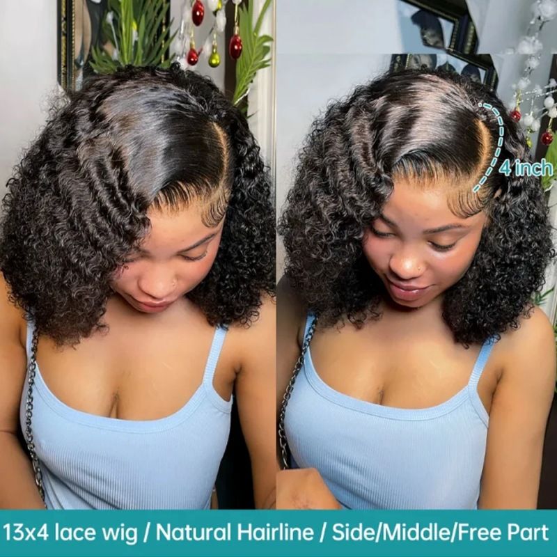 12A Jerry Curly Bob Braziliaans Menselijk Haar 13*4 Frontale Pruik_voghion.com