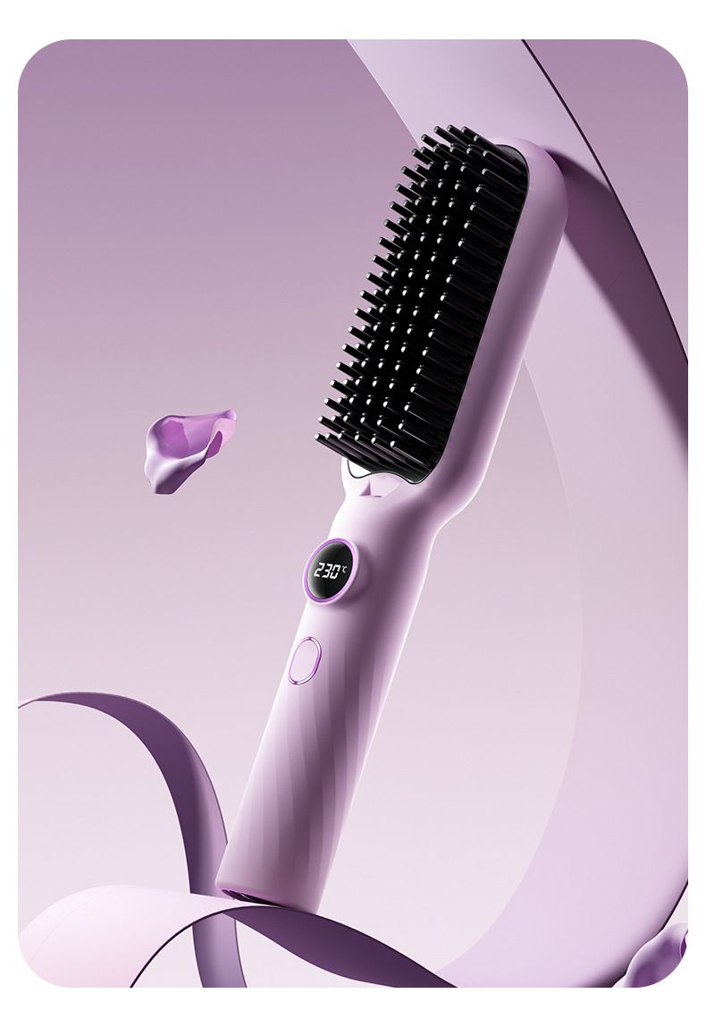 Spazzola lisciante ionica per capelli - Styler elettrico 2 in 1 con temperatura costante e controllo dell'effetto crespo (styling rapido, senza danni e adatto ai viaggi)_voghion.com